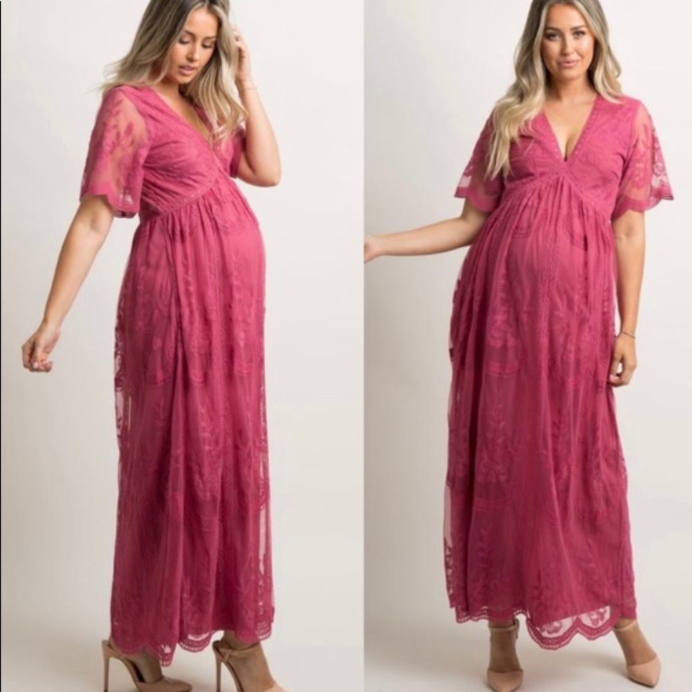 PinkBlush Pink Lace Overlay Maternity Maxi Dress